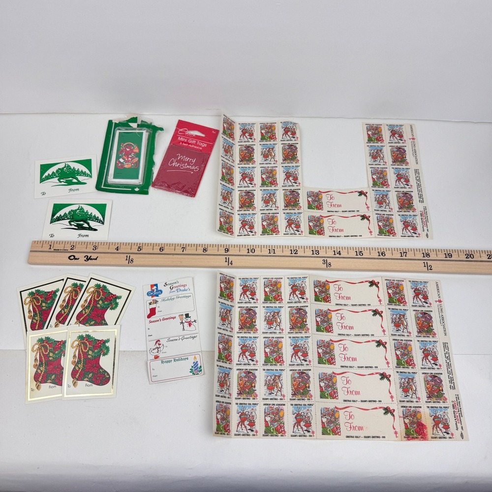 Vtg Small Christmas Holiday Gift Labels Cardboard Lung Association Seals READ